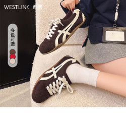 西遇 复古德训鞋女新款春季百搭撞色平底阿甘鞋子运动休闲板鞋 棕色 付款20天 35 (225)