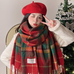 宝姬兰 新年红色围巾女冬季2023韩版高级感圣诞节保暖加厚毛线围脖潮