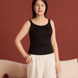 染岸 中年妈妈吊带背心内衣女带胸垫一体免穿文胸无痕内搭打底上衣