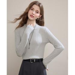 百图 女士半高领修身针织衫