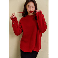 独束 大码女装新款氛围感胭脂红花朵系带毛衣微胖宽松显瘦上衣