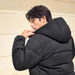 361° 连帽羽绒服 男三防通勤保暖羽绒服运动外套 超级黑 XL