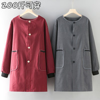 厨房耐磨围裙长袖女秋冬罩衣正穿系扣加肥加大干活工作服透气外穿