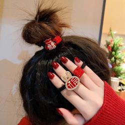 2023新款红色头绳喜庆中国风龙兔年丸子头高级感皮筋女发圈发绳