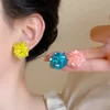 合金树脂耳饰 时尚冰清蓝芙蓝色编织串珠耳钉小众度假耳环品百搭