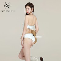 型盛 泳衣女ins风欧美复古性感小胸绑带暴露三点式牛仔比基尼沙滩度假