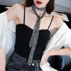 合金树脂项链 欧美夸张闪亮多排水钻长款流苏锁骨链女网红项链