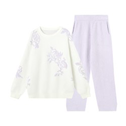 安莉芳 半边绒秋冬舒适保暖圆领宽松加厚女士家居服套装
