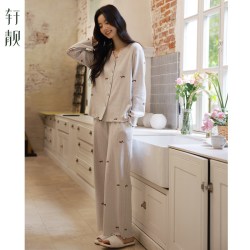 轩靓 情侣a类睡衣女春秋季纯棉长袖韩系小狗可外穿家居服套装男士
