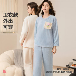 都市丽人 加厚加绒珊瑚绒 卡通套头长袖 家居服套装