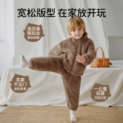 欧孕 儿童家居服套装2026秋冬新款加厚保暖北极绒男童女童宝宝睡衣