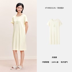 三枪 睡衣女春夏宽松短袖中长裙水柔棉纯棉薄款透气甜美纯棉睡裙女