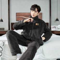 三睦 新款珊瑚绒睡衣男冬季加绒加厚居家服可外穿保暖男士家居服套装