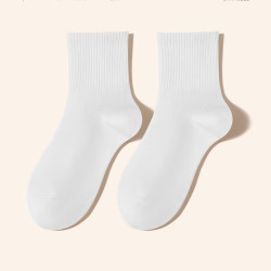 夏呈 袜子女纯棉秋季白色中筒袜防臭吸汗无骨棉袜运动跑步健身女士短袜