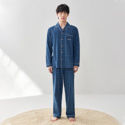 海澜之家 男士绵柔翻领家居服套装高弹亲肤舒适透气纯棉抗菌睡衣