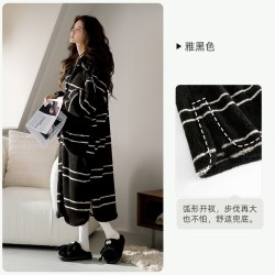 悦内 睡裙女睡衣秋冬款冬季珊瑚绒加绒加厚保暖可外穿大码长款开衫