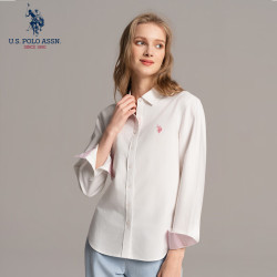 U.S. POLO ASSN. 衬衫女春秋长袖商务休闲纯棉白衬衣女士通勤牛津纺外套上衣