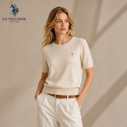 U.S. POLO ASSN. 针织衫女夏季潮流亲肤透气t恤百搭舒适圆领短袖
