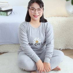 浅上屋 秋衣秋裤女套装纯棉学生大码薄款保暖内衣胖m200斤加肥加大棉毛衫