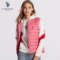 U.S. POLO ASSN. 羽绒马甲女加厚保暖冬季上衣休闲女装白鸭绒开衫外套 桃红 L