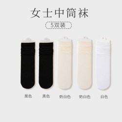 体慕 白色袜子女堆堆袜夏季薄款中筒袜ins潮日系长筒乐福鞋无骨长筒袜