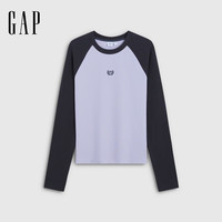 Gap 刺绣logo撞色插肩袖T恤 紫色