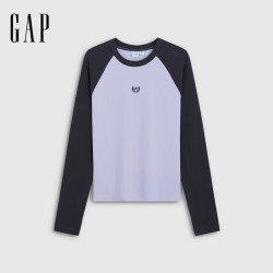 Gap 刺绣logo撞色插肩袖T恤 紫色