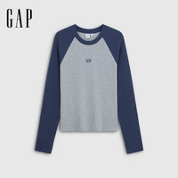 Gap 刺绣logo撞色插肩袖T恤  灰色