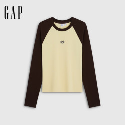 Gap 刺绣logo撞色插肩袖T恤  鹅黄色