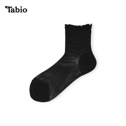 Tabio 波纹花边袜子女春秋薄款网眼透气吸汗中筒袜配乐福鞋小皮鞋