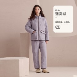 红豆居家 红豆夹棉睡衣女三层加厚棉袄可外穿开衫抗静电珊瑚绒家居服套装冬