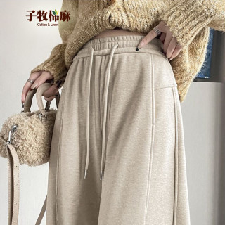 子牧棉麻 2026秋冬装 女韩版百搭高腰显瘦香蕉裤阔腿直筒弯刀裤休闲裤6936 燕麦色