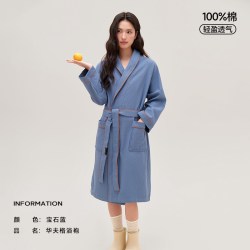 三利 纯棉浴袍毛巾料四季通用男女吸水速干睡袍五星酒店纯棉浴衣全
