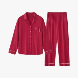 松山棉店 松山福松山棉店家居服套装女情侣开衫长袖红色睡衣本命年马男春秋