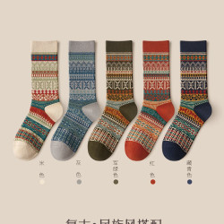 隐士良品 袜子女款中筒春秋冬季堆堆袜纯棉2026新款爆款复古民族风加厚长袜