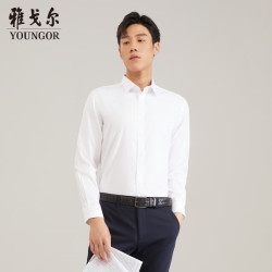 雅戈尔 男士春秋季素色纯棉透气长袖衬衫