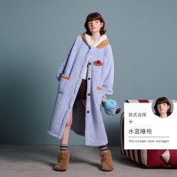 YSO 珊瑚绒睡袍女冬款法兰绒加绒睡衣女冬季兔子浴袍D