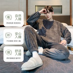 顶瓜瓜 睡衣男冬季珊瑚绒加厚加绒秋冬款男士法兰绒大码家居服套装