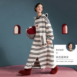 YSO 睡衣女连体睡裙两穿秋冬珊瑚绒可爱长款家居服D