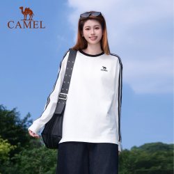 骆驼 长袖T恤柔绵t神圆领春秋季男女款复古重磅休闲打底衫白色卫衣