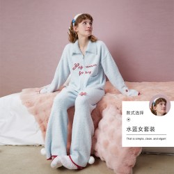 YSO 睡衣女冬季新款半边绒刺绣ins家居服套装D