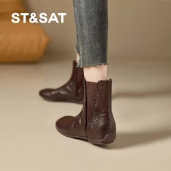 星期六 ST&SAT 2026秋冬新款复古风圆头切尔西靴女软底舒适不累脚百搭短靴