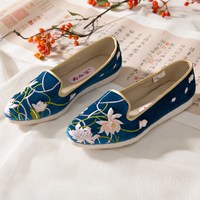 内联升 布鞋女鞋手工千层底布鞋女尖头绣花如懿传莲花单鞋RY8236