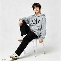Gap 男童大小童2026秋季款胶印logo抓绒连帽卫衣儿童装3SS623040