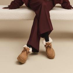 UGG 秋冬蝴蝶结厚底可翻折鞋领休闲鞋短靴1174570栗色