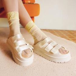UGG 夏季女士舒适炫金系列厚底魔术贴休闲拖鞋1167430茉莉白