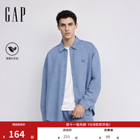 Gap 男装秋季莱赛尔天丝logo刺绣宽松长袖牛仔衬衫902863 浅蓝色 L