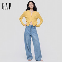 Gap 829626 复古刺绣绞花修身 黄色 M 针织开衫