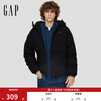 Gap 男装秋季款logo宽松连帽泡芙羽绒服百搭简约外套791896 黑色 L