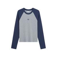 Gap 2KN623023 刺绣logo撞色插肩袖 灰色 XS 女士T恤